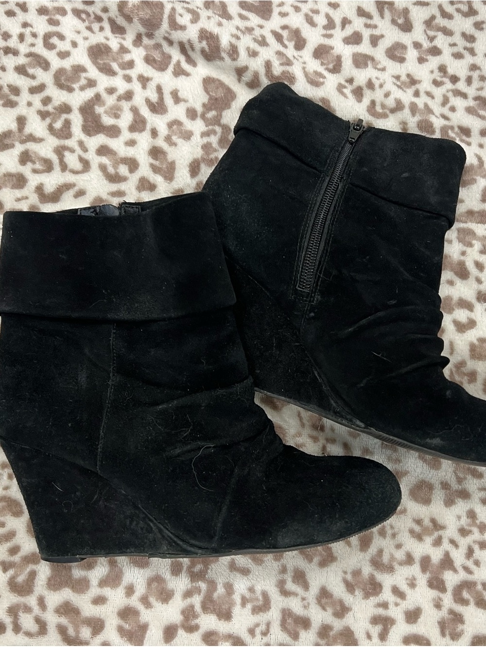 INC International Concepts Black Suede Wedge Ankle Boots